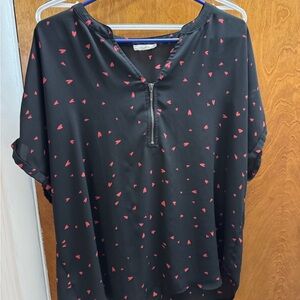 Maurices Black Top with Red Heart Patterns